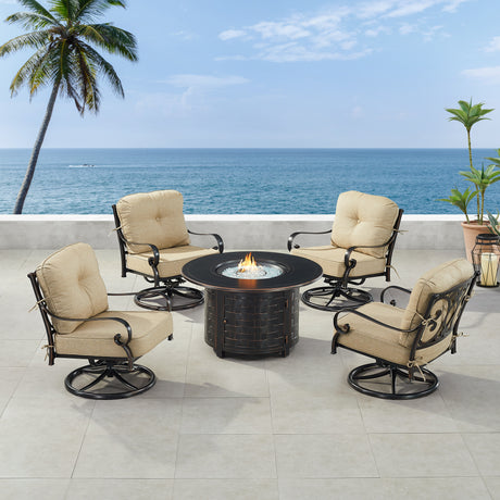 Black Aluminum Fire Table Set with Four Club Chairs - Sharicks