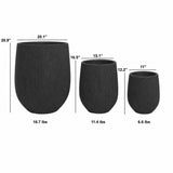 Set of 3 Fluted Round Polystone Indoor/Outdoor Planters, Black