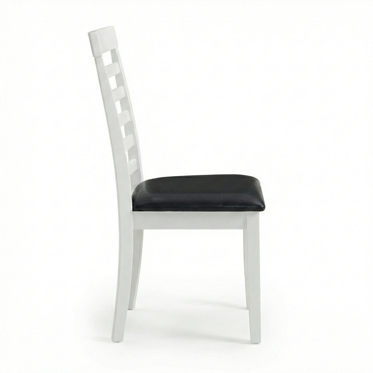 Traditional Dining Chairs, Set of 2, White Finish with Black PU Leather Upholstered Seats Solid Rubberwood