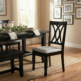 Traditional Dining Chairs, Set of 2, Black Finish with Grey Polyester Upholstered Seats Solid Rubberwood