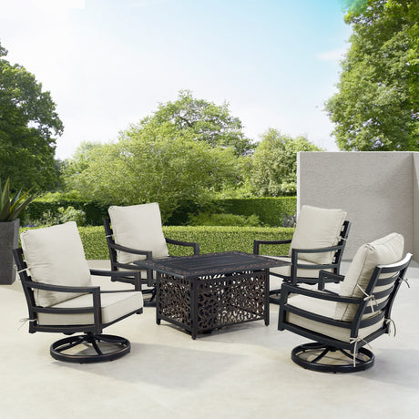 Black Aluminum Fire Table Set with Four Club Chairs - Sharicks