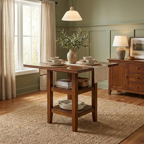 Modern 41.3 Inch Square Counter Height Dining Table, Dirty Oak Finish Solid Rubberwood