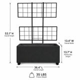 Wide Smooth Polystone Rectangular Planter with Steel Trellis and Wheels, Black
