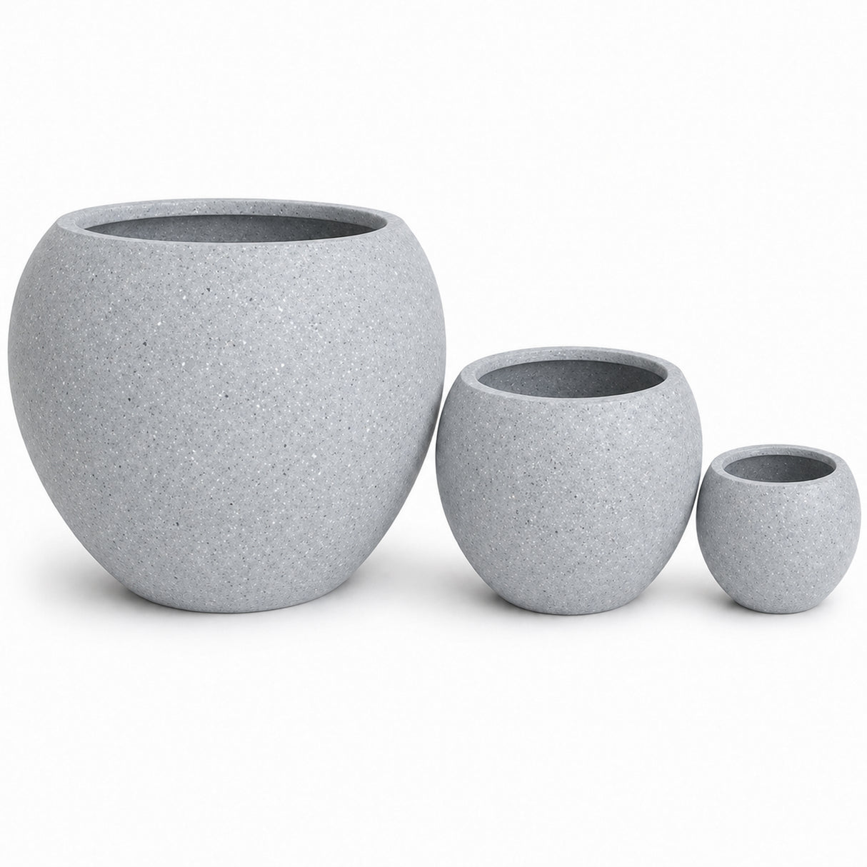 Set of 3 Smooth Round Polystone Indoor/Outdoor Planters, Gray