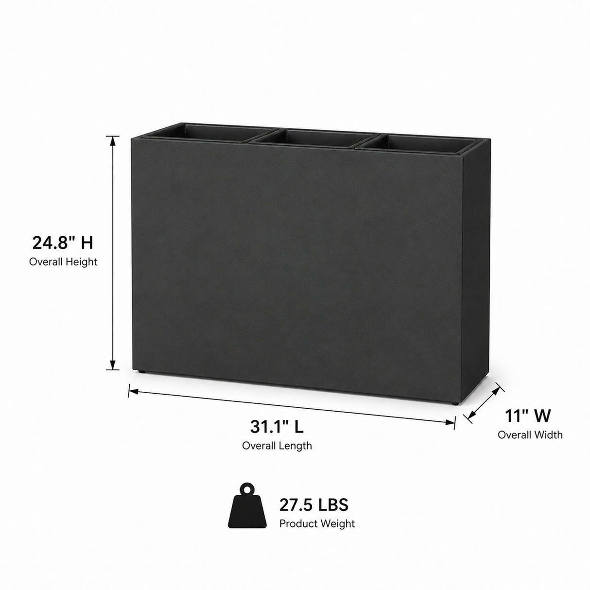 Smooth Rectangular Fiber Cement Planter, Black