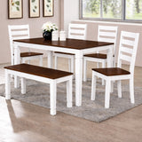 Traditional 6-Piece 59 Inch Rectangular Dining Set with Bench, Dirty Oak/White Finish, Solid Rubberwood
