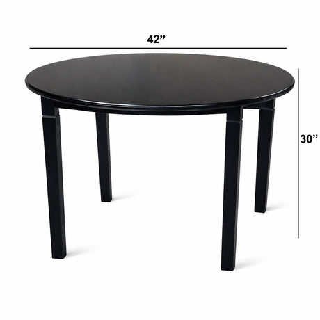 Modern 5-Piece 42 Inch Round Dining Set, Black Finish with Sand Beige Polyester Upholstered Chairs, Solid Rubberwood