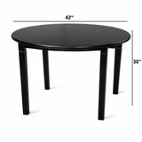 Modern 42 Inch Round Dining Table, Black Finish Solid Rubberwood