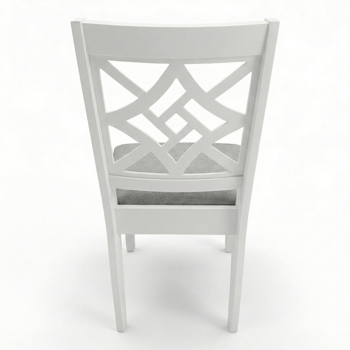 Traditional Dining Chairs, Set of 2, White Finish with Grey Polyester Upholstered Seats Solid Rubberwood