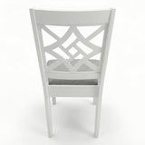 Traditional Dining Chairs, Set of 2, White Finish with Grey Polyester Upholstered Seats Solid Rubberwood