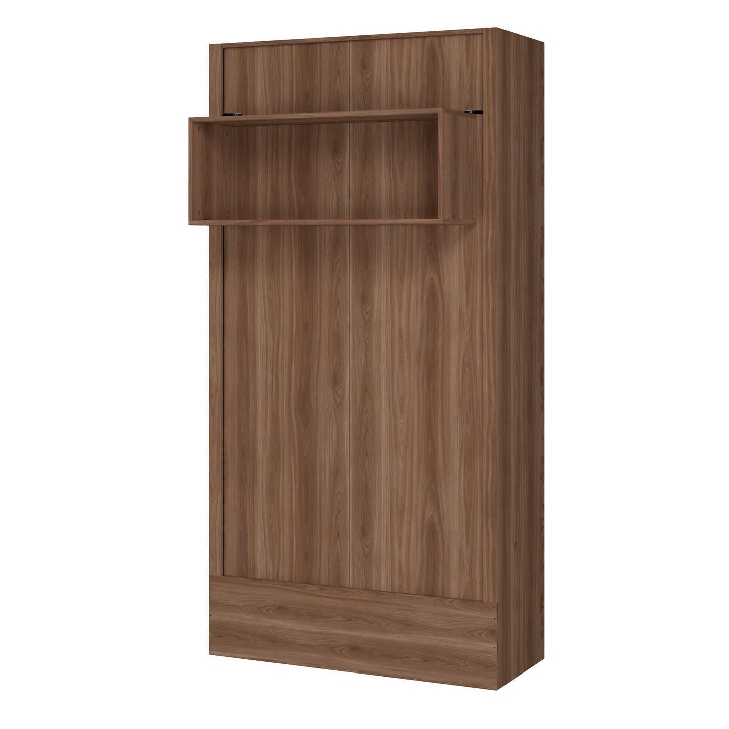 Easy-Lift Twin Murphy Wall Bed in Natural Brown Wood Grain with Shelf