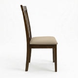 Modern Dining Chairs, Set of 2, Dirty Oak Finish with Dark Beige Polyester Upholstered Seats Solid Rubberwood