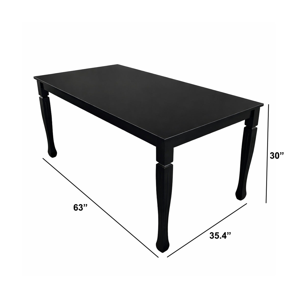 Traditional 6-Piece 63 Inch Rectangular Dining Set, Black Finish with Grey Polyester Upholstered Seating, Solid Rubberwood