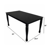 Traditional 6-Piece 63 Inch Rectangular Dining Set, Black Finish with Grey Polyester Upholstered Seating, Solid Rubberwood