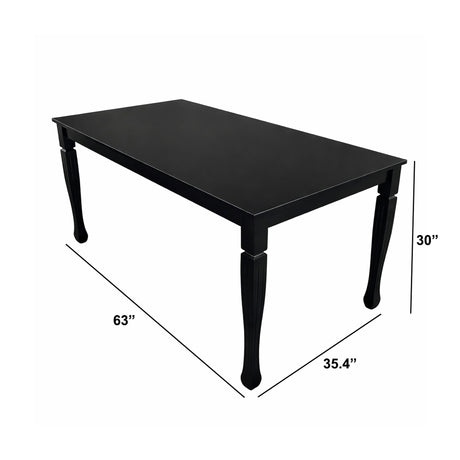 Traditional 6-Piece 63 Inch Rectangular Dining Set, Black Finish with Grey Polyester Upholstered Seating, Solid Rubberwood