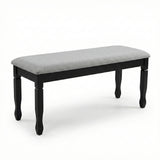 Traditional Grey Upholstered Dining Bench, Black Finish Solid Rubberwood