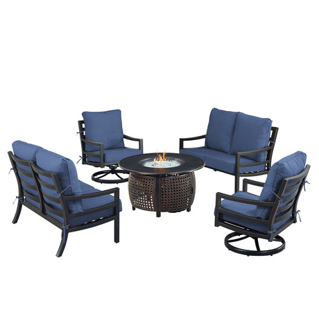 Black Aluminum Fire Table Set with Two Loveseats and Two Club Chairs - Sharicks