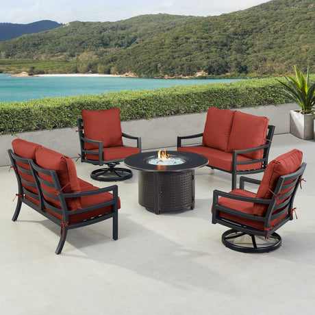 Black Aluminum Fire Table Set with Two Loveseats and Two Club Chairs - Sharicks