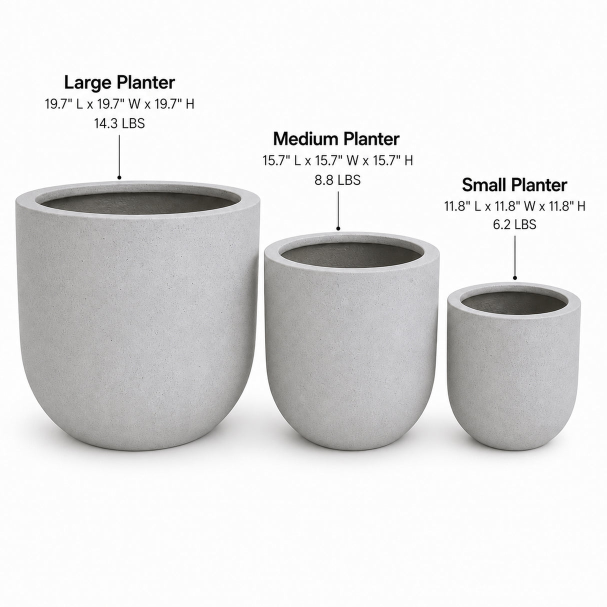 Set of 3 Round Cylinder Polystone Indoor/Outdoor Planters, Gray