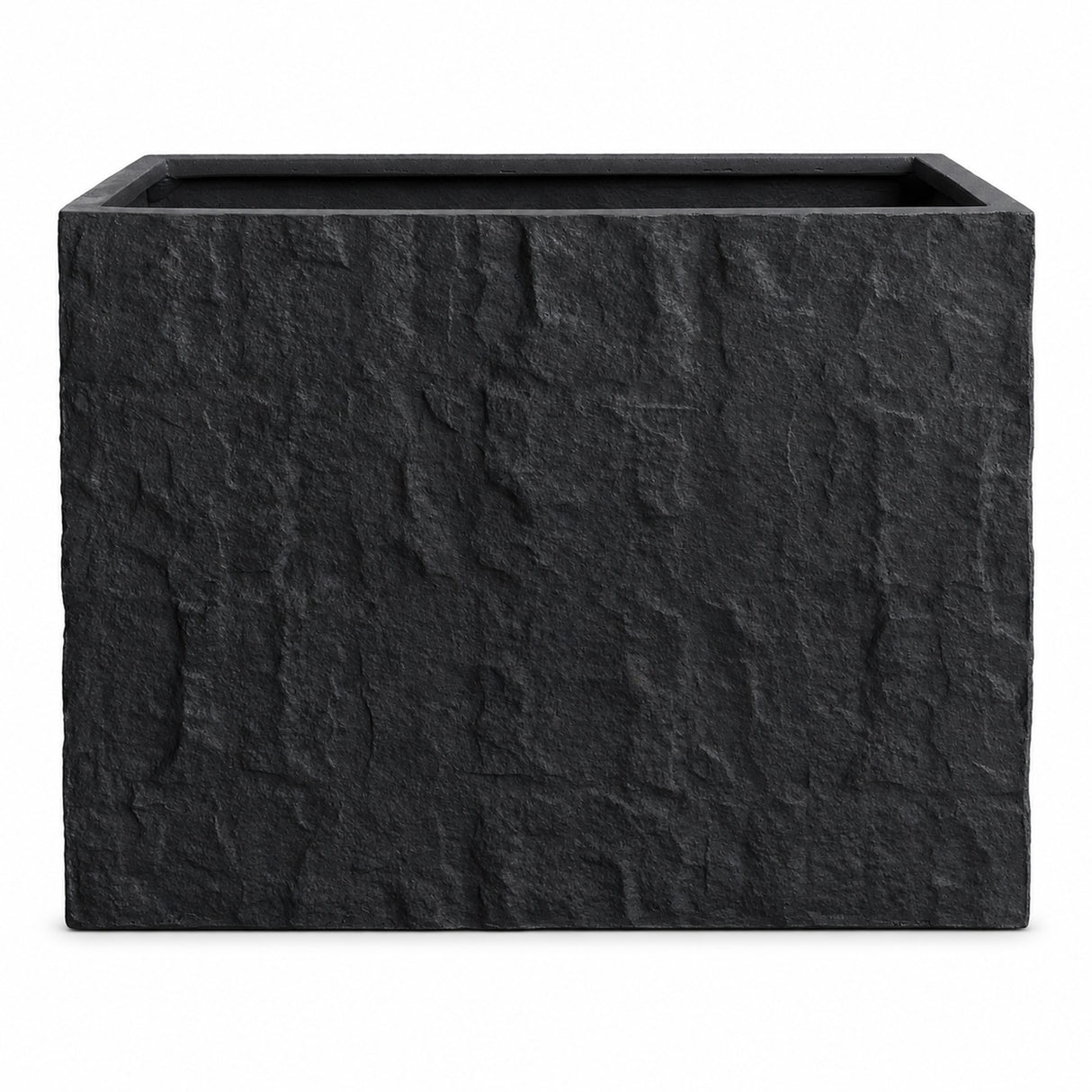 Rock Texture Rectangular Polystone Planter Box, Black