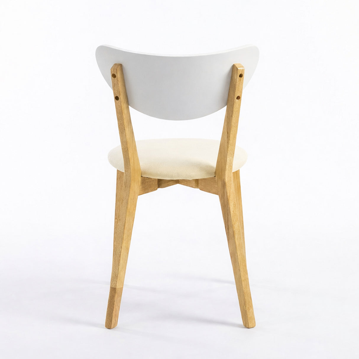 Modern Dining Chairs, Set of 2, White/Natural Finish with Beige Polyester Upholstered Seats Solid Rubberwood