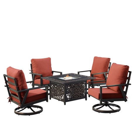 Black Aluminum Fire Table Set with Four Club Chairs - Sharicks