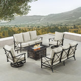 Black Aluminum Fire Table Set with Two Deep Seating Sofa with Cushions and Two Club Chairs