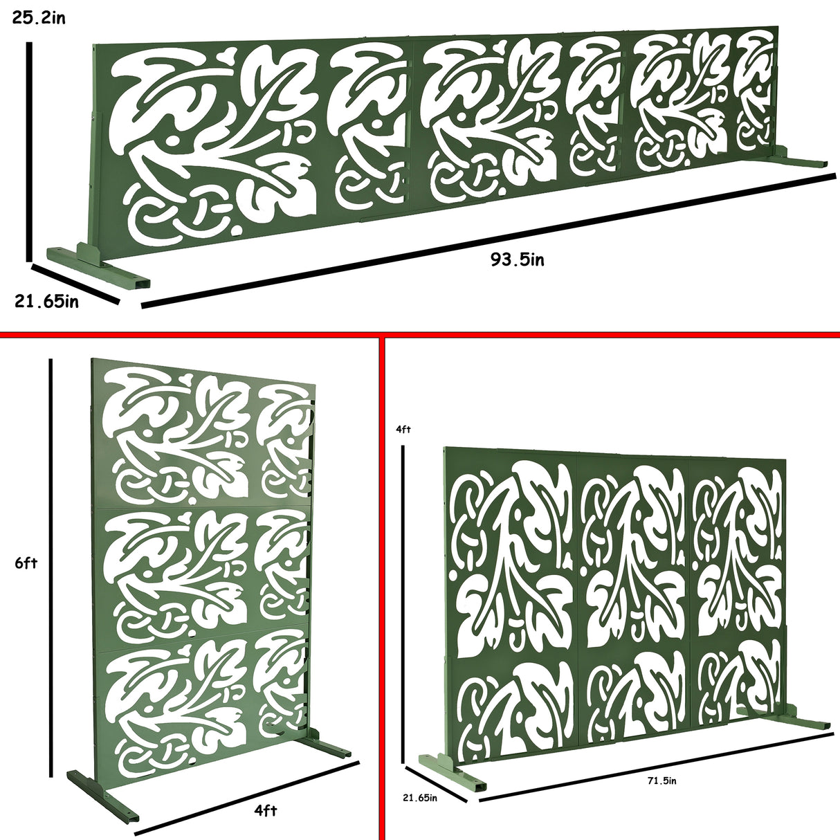 6 ft. X 4 ft. Green Freestanding Metal Privacy Screen Room Divider