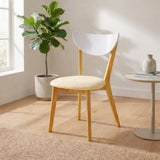 Modern Dining Chairs, Set of 2, White/Natural Finish with Beige Polyester Upholstered Seats Solid Rubberwood