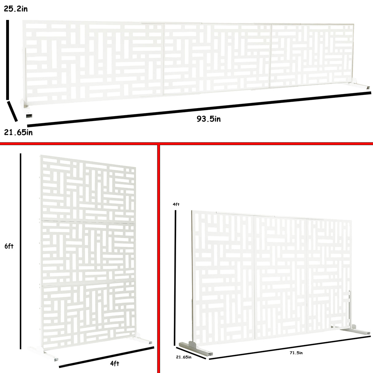 6 ft. X 4 ft. White Freestanding Metal Privacy Screen Room Divider