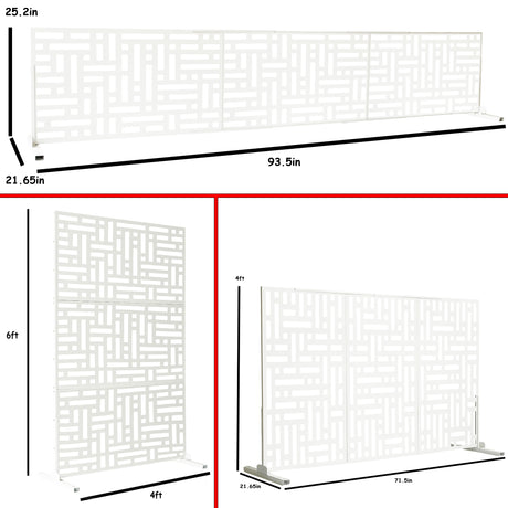 6 ft. X 4 ft. White Freestanding Metal Privacy Screen Room Divider