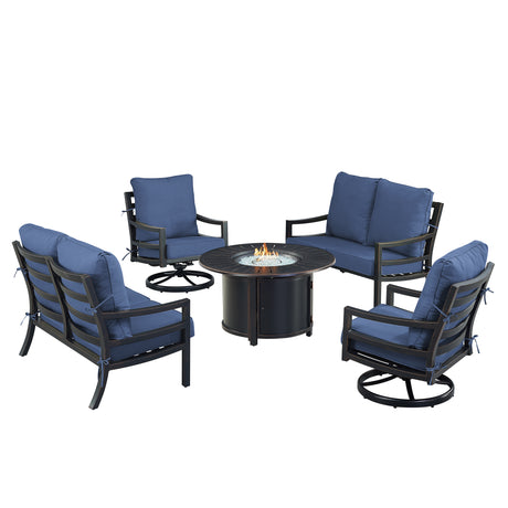 Black Aluminum Fire Table Set with Two Loveseats and Two Club Chairs - Sharicks