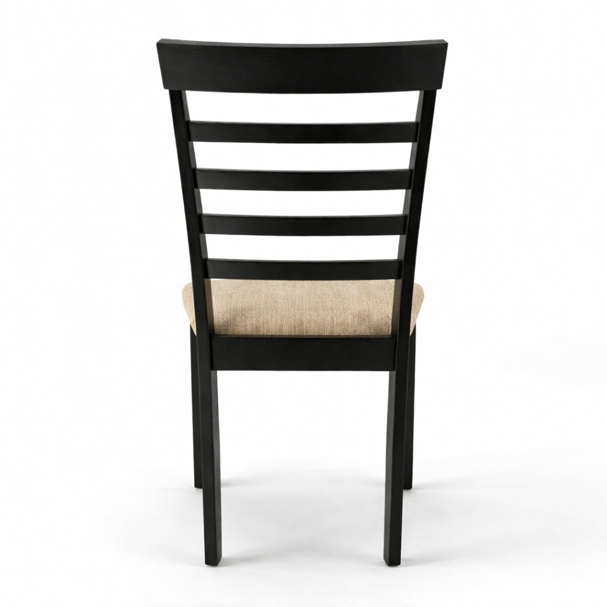 Traditional Dining Chairs, Set of 2, Black Finish with Beige Polyester Upholstered Seats Solid Rubberwood