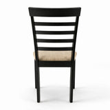 Traditional 5-Piece 43.3 Inch Rectangular Dining Set, Black Finish with Beige Polyester Upholstered Chairs, Solid Rubberwood