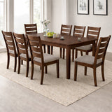 Traditional 9-Piece 78.7 Inch Rectangular Dining Set, Dirty Oak Finish with Greige Polyester Upholstered Chairs, Solid Rubberwood