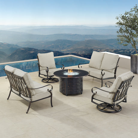 Black Aluminum Fire Table Set with Two Loveseats and Two Club Chairs - Sharicks