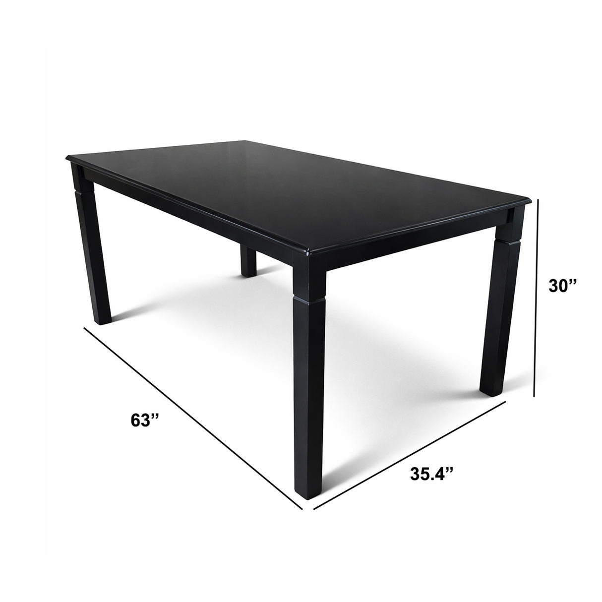 Modern 7-Piece 63 Inch Rectangular Dining Set, Black Finish with Sand Beige Polyester Upholstered Chairs, Solid Rubberwood