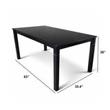 Modern 7-Piece 63 Inch Rectangular Dining Set, Black Finish with Sand Beige Polyester Upholstered Chairs, Solid Rubberwood
