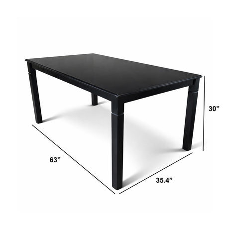 Modern 7-Piece 63 Inch Rectangular Dining Set, Black Finish with Sand Beige Polyester Upholstered Chairs, Solid Rubberwood