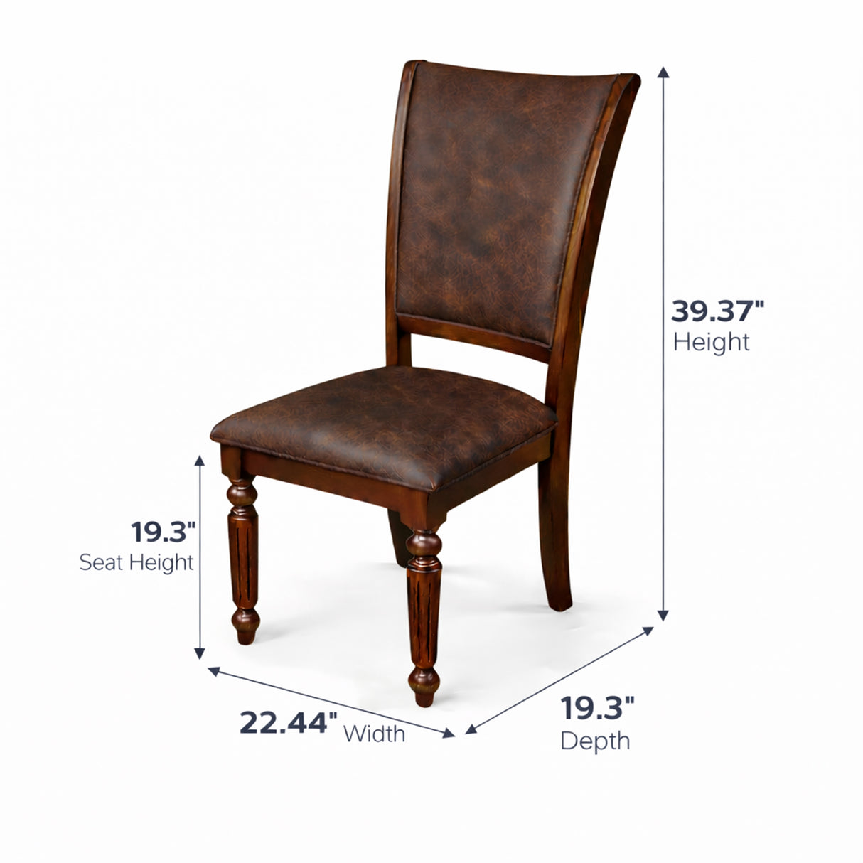 Traditional Dining Chairs, Set of 2, Expresso Finish with Dark Brown PU Leather Upholstered Seats Solid Rubberwood