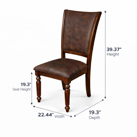 Traditional Dining Chairs, Set of 2, Expresso Finish with Dark Brown PU Leather Upholstered Seats Solid Rubberwood