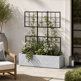 Rock Texture Rectangular Polystone Planter with Steel Trellis, Gray