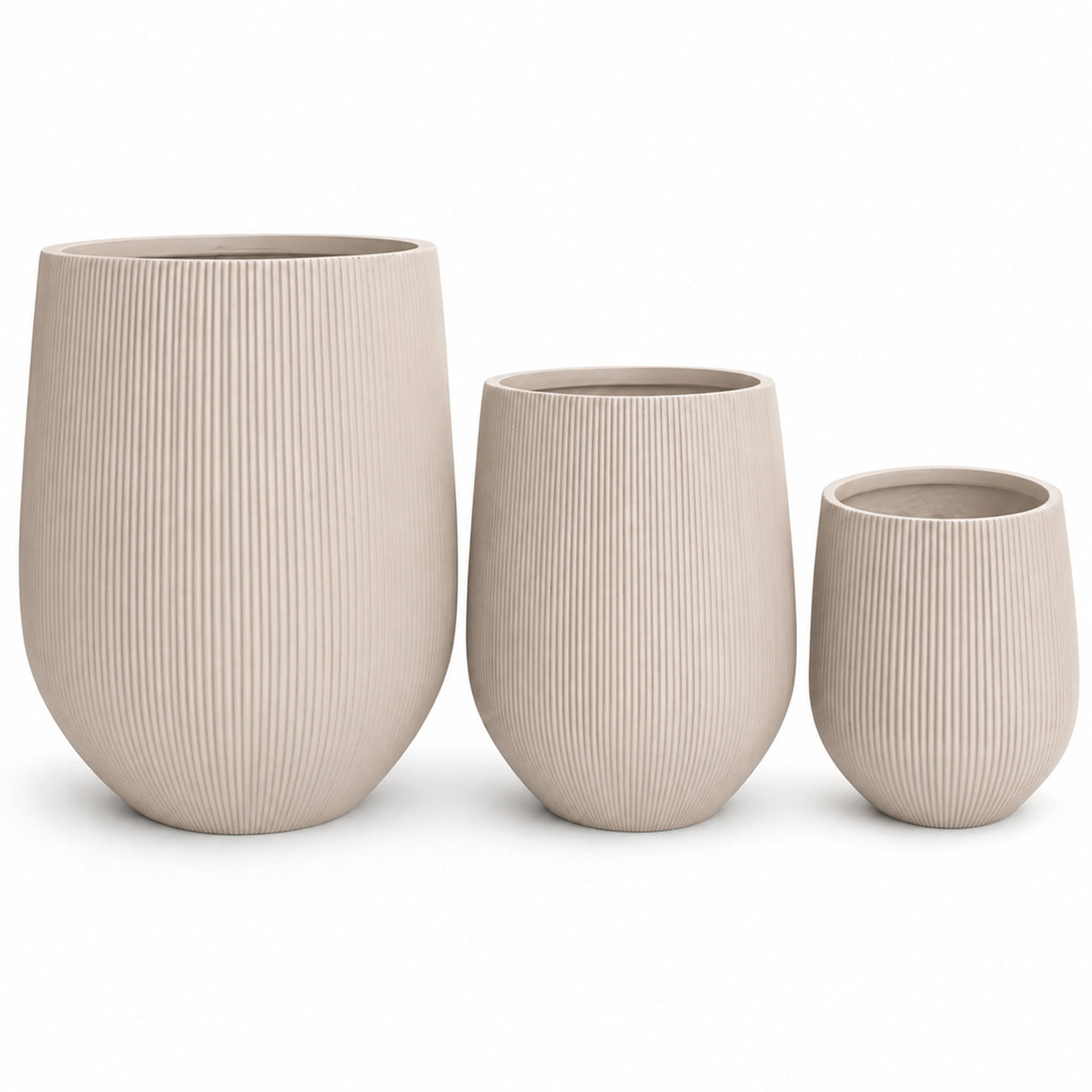 Set of 3 Fluted Round Polystone Indoor/Outdoor Planters, Sand