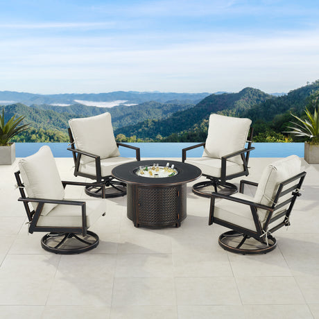 Black Aluminum Fire Table Set with Four Club Chairs - Sharicks