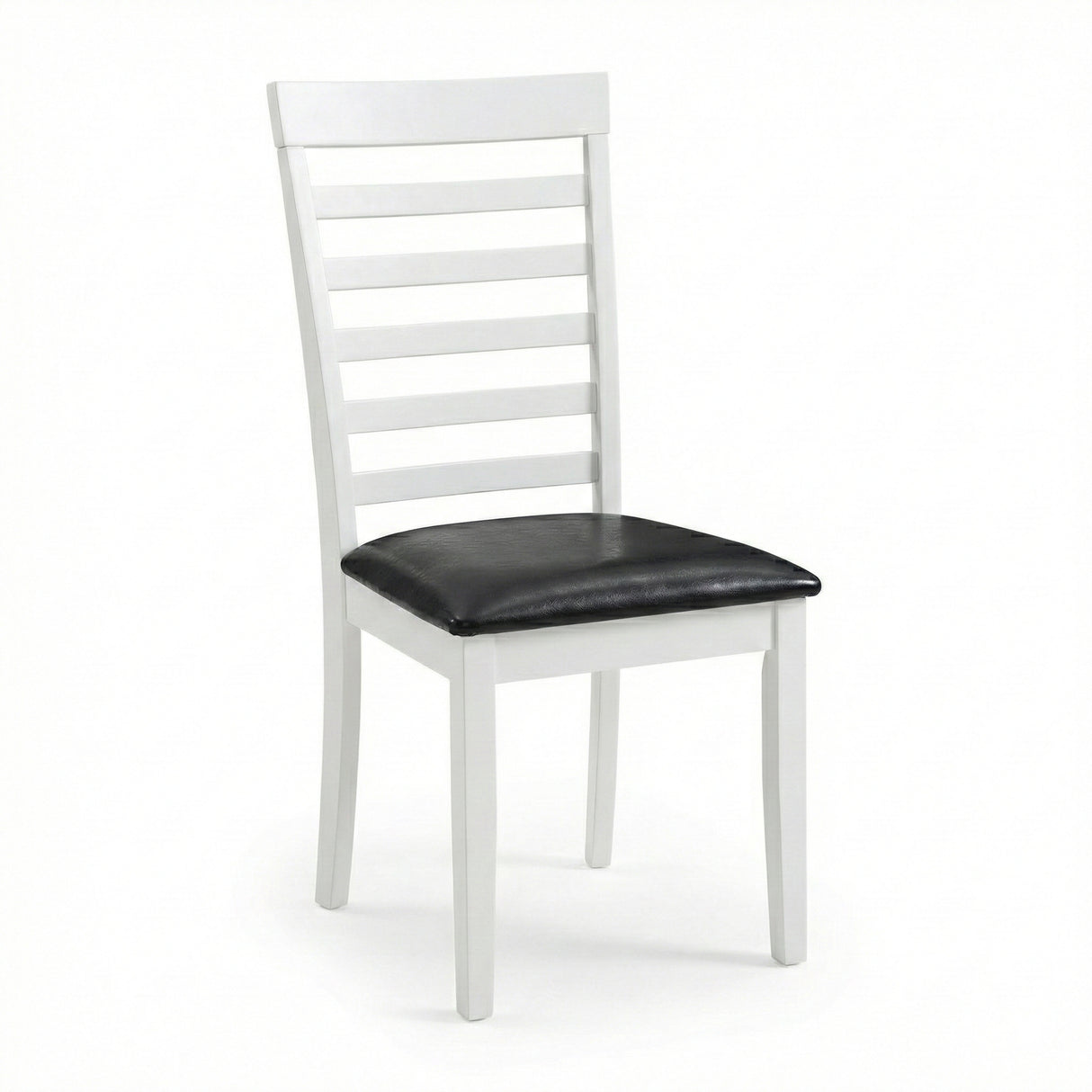Traditional Dining Chairs, Set of 2, White Finish with Black PU Leather Upholstered Seats Solid Rubberwood