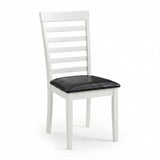 Traditional Dining Chairs, Set of 2, White Finish with Black PU Leather Upholstered Seats Solid Rubberwood