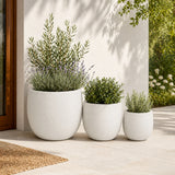 Set of 3 Round Polystone Indoor/Outdoor Planters, White