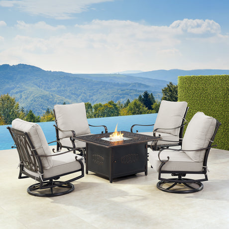 Black Aluminum Fire Table Set with Four Club Chairs - Sharicks