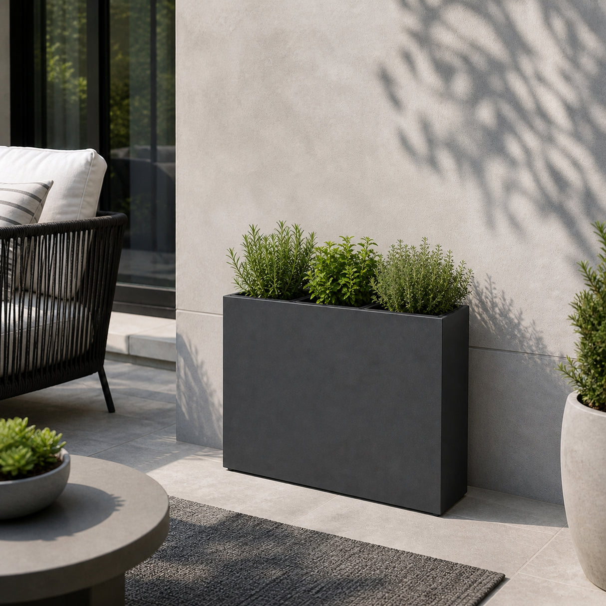 Smooth Rectangular Fiber Cement Planter, Black
