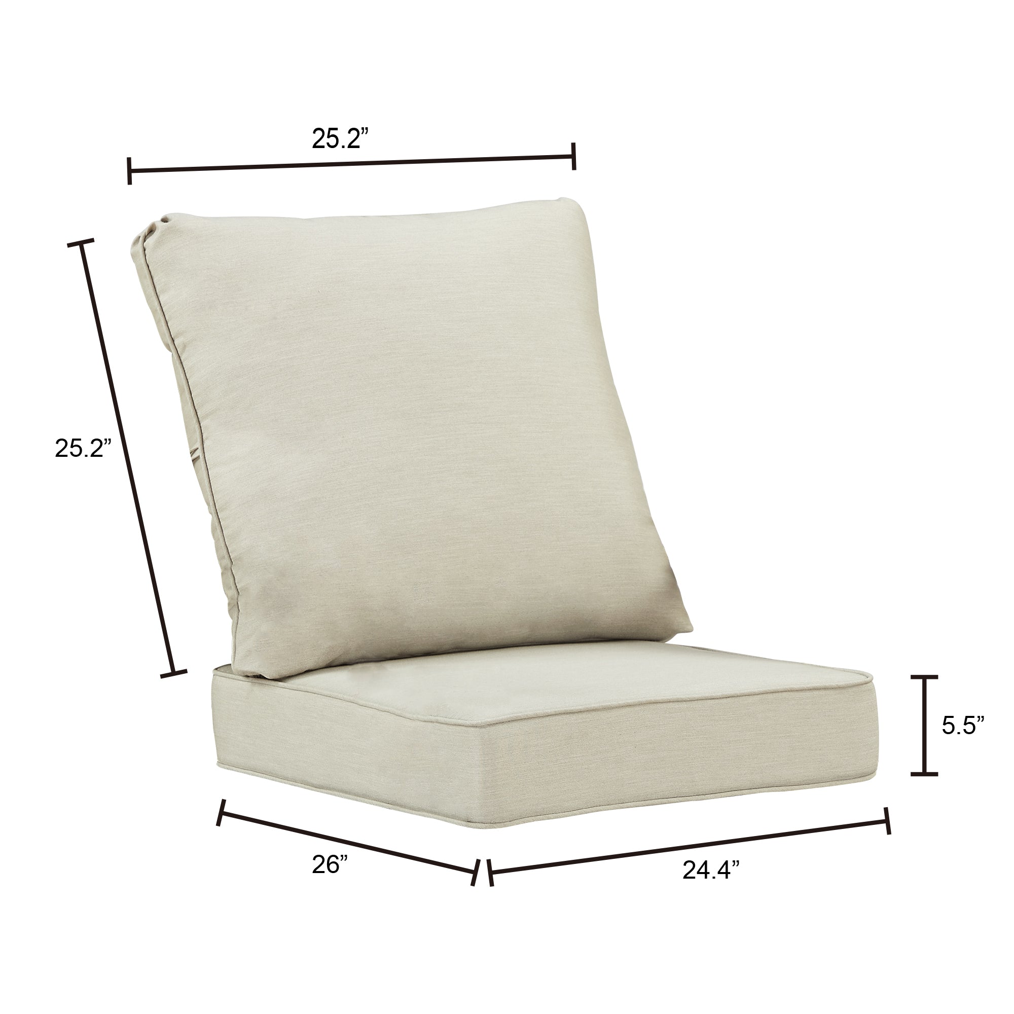 26 x 28 Outdoor Patio Deap Seating Cushion Set in Light Grey with Ties